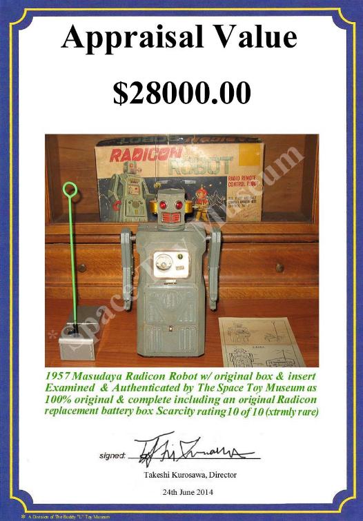 www.buddylmuseum.com, vintage space toys wanted, rare radicon robot with box for sale, vintage japanese radicon robot for sale, radicon robot value guide, original radicon robot for sale POR, Masudaya,battery operated toys, battery operated robots, battery operated cars,radicon robot,Japan,vintage space toys,rocket ships,Japanese space toys,tin toy cars,buddy l,battery operated toys,friction tin cars,battery operated robots,antique space toys