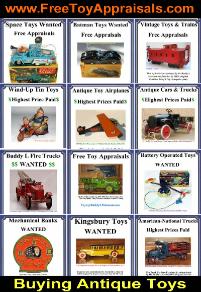 antique toy prcies, free toy appraisals, antique toy identification guide, free antique toy appraisals, buying toy collections, buying old toys, rare antique toy price