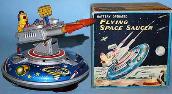vintage japanese flying saucer japan tin robots, alps space toys price guide,  gang of give radicon robot, wind up linemar robot, 1950's space toys for sale, 1950's vintage tin toys for sale,  yonezawa space toys for sale,   tin radicon japan robot, space toy museum appraisals, rare vintage space toys for sale, japan space ships value guide, japan flying saucer photo gallery, japan tin toys wanted all conditions,  vintage space toys, toy appraisals antique buddy l cars trucks japan robots appraisal with current tin space toys updates, tin toys ebay
