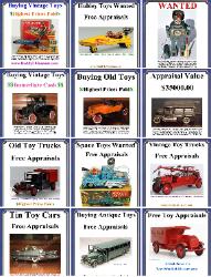 Free Toy Appraisals, Buying antique toys,1930's Buddy L Toys, Buddy L Museum buying vintage toys paying 40% - 70% more than ebay, antique dealers, private collectors. 1920's Buddy L Toys Reference Guide, Buddy L Truck Identification, German tin toy information, vintage space toys price guide